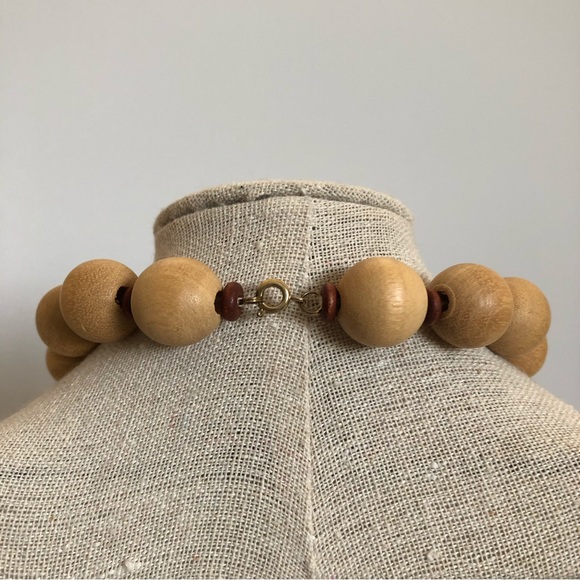 Vintage natural wood bead necklace minimalist boho festival - Picture 6 of 9